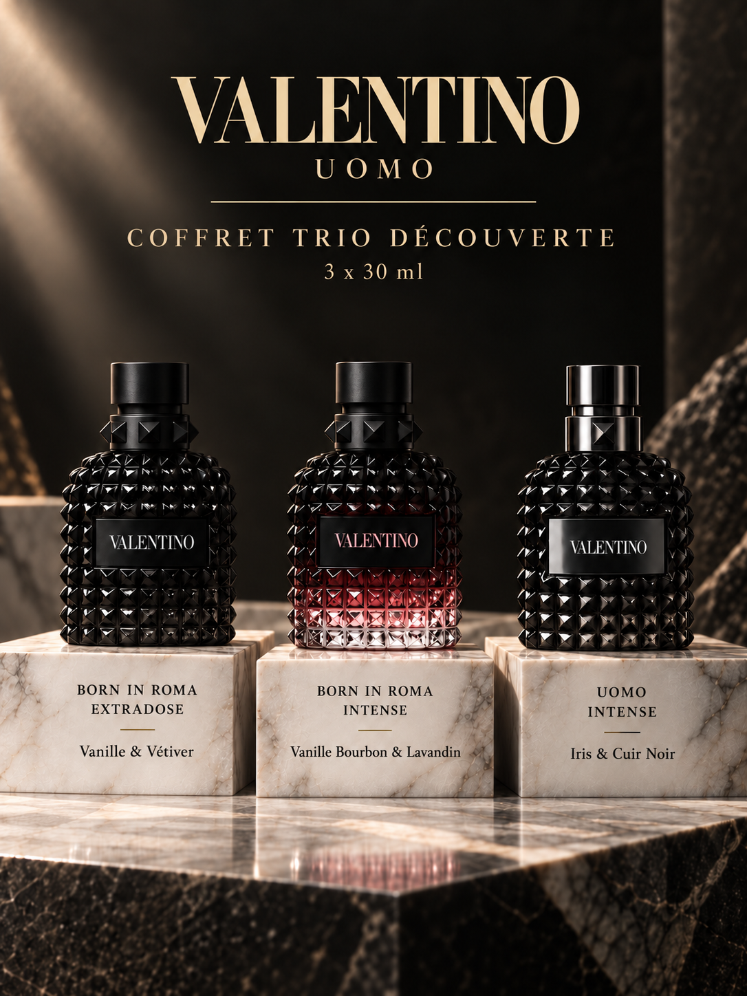 Valentino Uomo Discovery Trio Set (Born in Roma Extradose, Born in Roma Intense, Valentino Uomo Intense) 3 x 30 ml